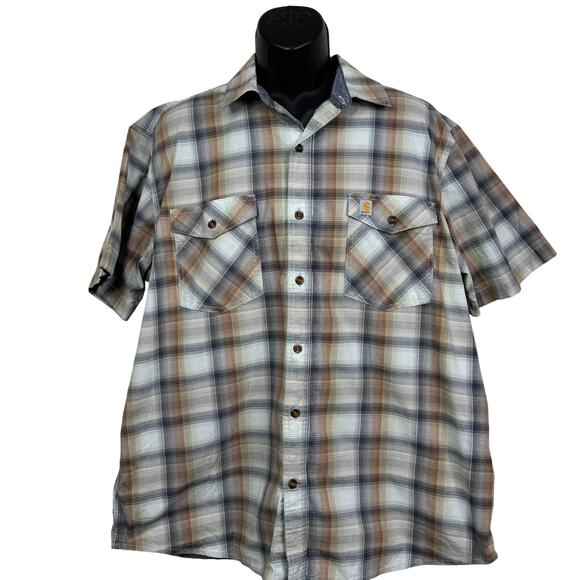 Carhartt Relaxed Fit Short Sleeve Plaid Striped Mens Size XL - Picture 1 of 6